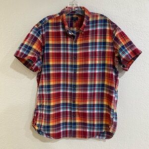 J. Crew Men's Multicolor Plaid Button Down Shirt Short Sleeve Slim Fit Size L